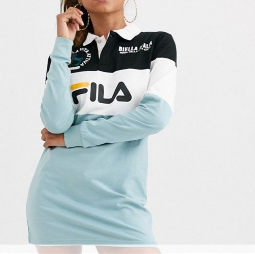Fila Long Sleeve Rugby Shirt Dress
